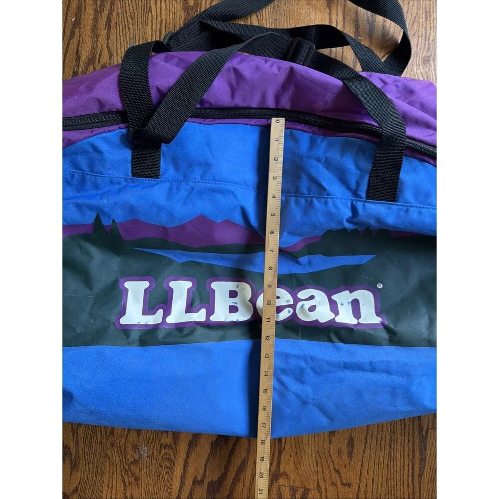 Vintage LL BEAN Duffle Bag W/ Sunrise Mountain Logo Blue Purple Large Camp Large